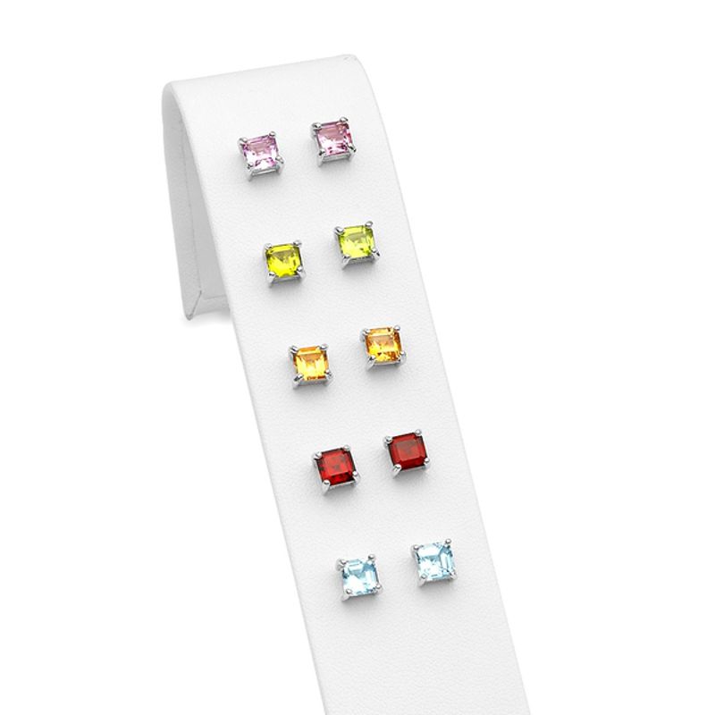 Sterling Silver 'Princess-cut' 6mm Studs with Genuine Gemstones - Click Image to Close